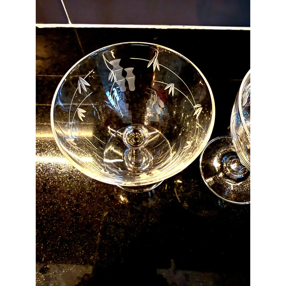 Noritake Sasaki Bamboo Etched Design Glass Cordial Glasses Set Of 2 Vintage